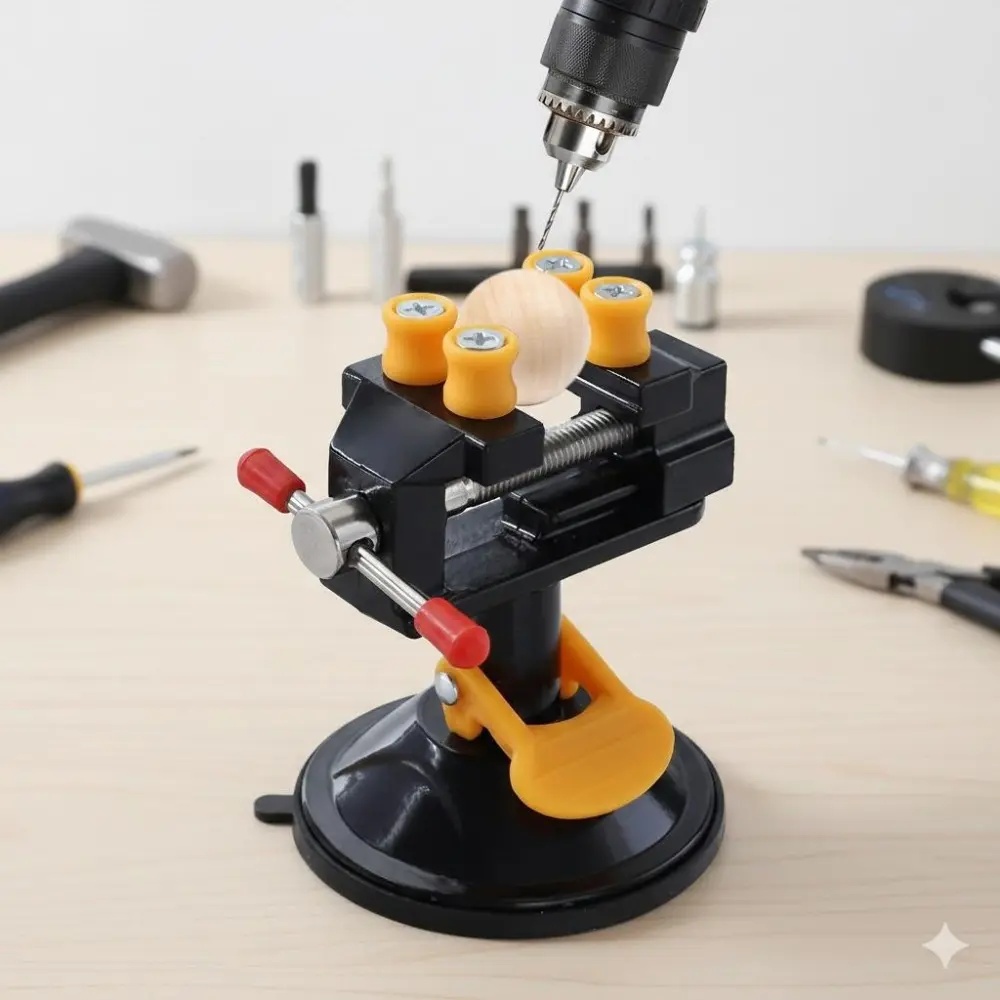 360° Rotating Vise Base with Vacuum Suction Workbench Heavy Duty Material Clamping System Adjustable Clamp Height High Precision Non-Slip Machining Fixture for Metal Wood Drilling Assembly