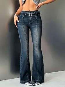 ICON Y2K Bootcut Jeans – Low-Rise Snatched Fit, Belted Waist, Flattering Legs for Brunch & Night Out, Vintage Street Style