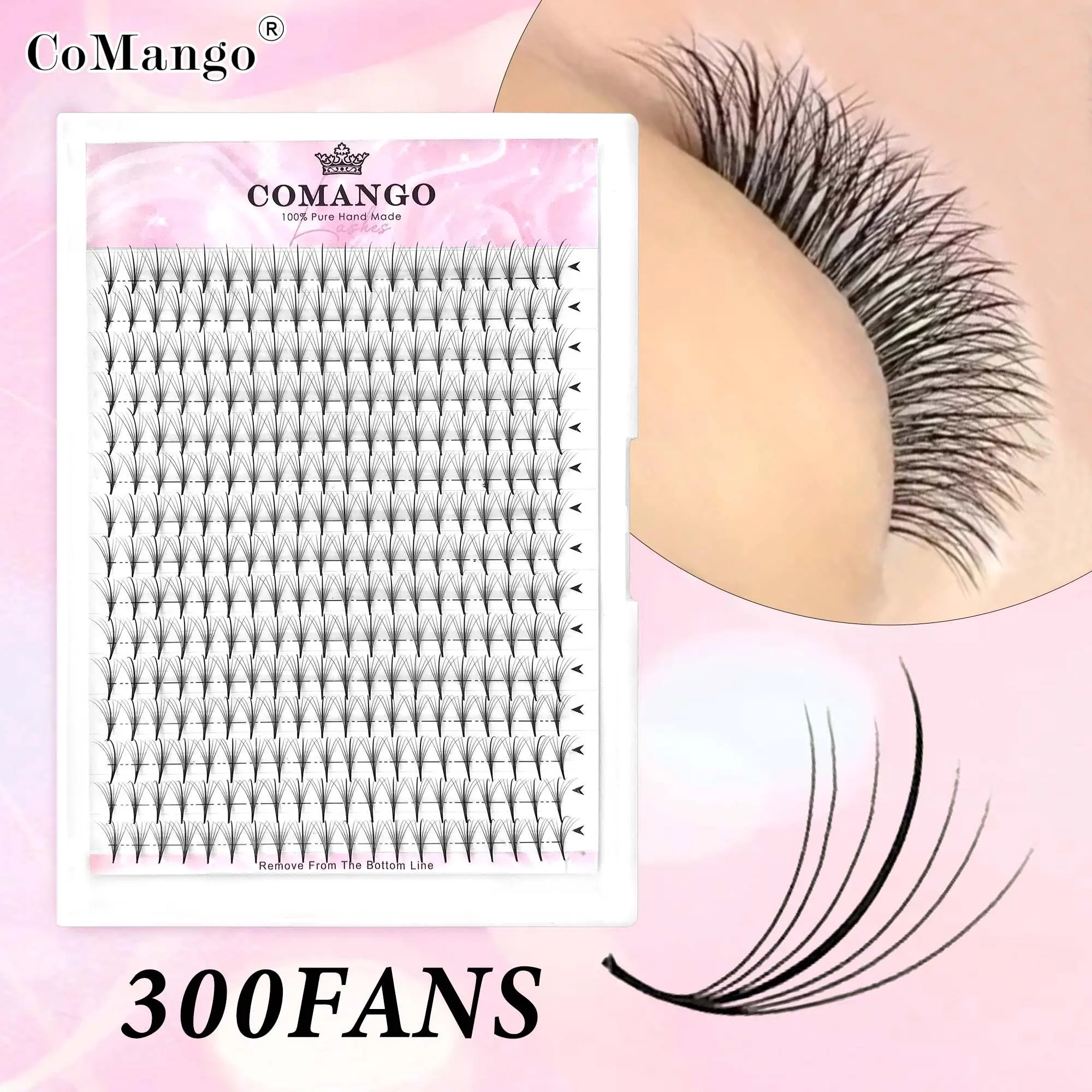 CoMango 7D 300/120Fans Pointy Base Premade Hybrid Fan Eyelash Extension Single&Mix8-15 Faux Mink Wispy Lash Korean Makeup 2026 New