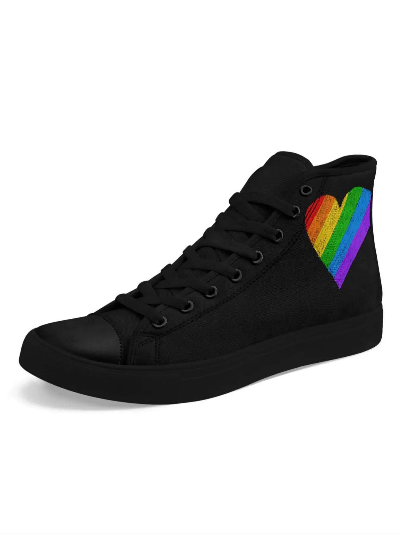 Women's Rainbow Heart Pattern Lace Up Front Chunky Sneakers, Fashionable Casual Sports Shoes for All Seasons, Female All-match Round Toe Shoes for Daily Wear