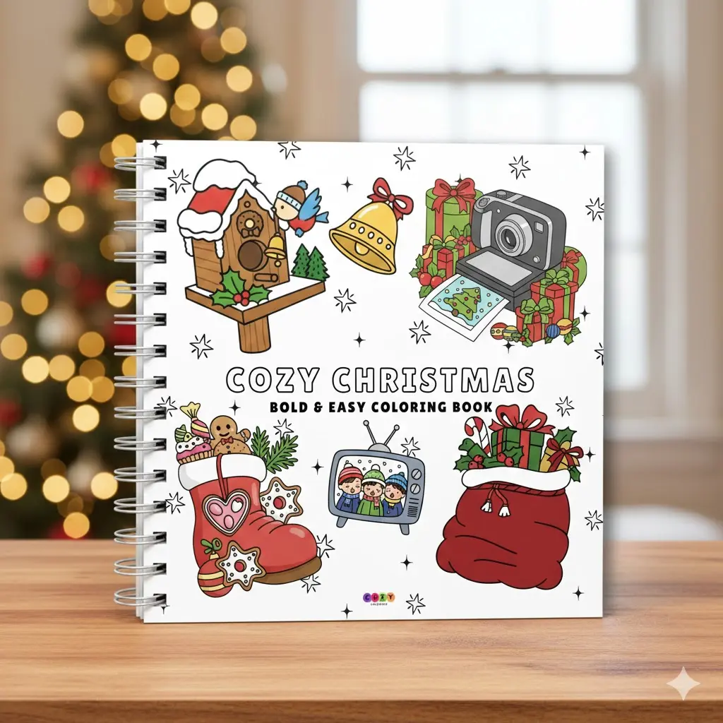Summer Spring Gift Cozy Christmas coloring Book Spiral Bound Hard Cover