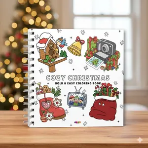 Mother's Day Gift  Cozy Christmas coloring Book Spiral Bound Hard Cover