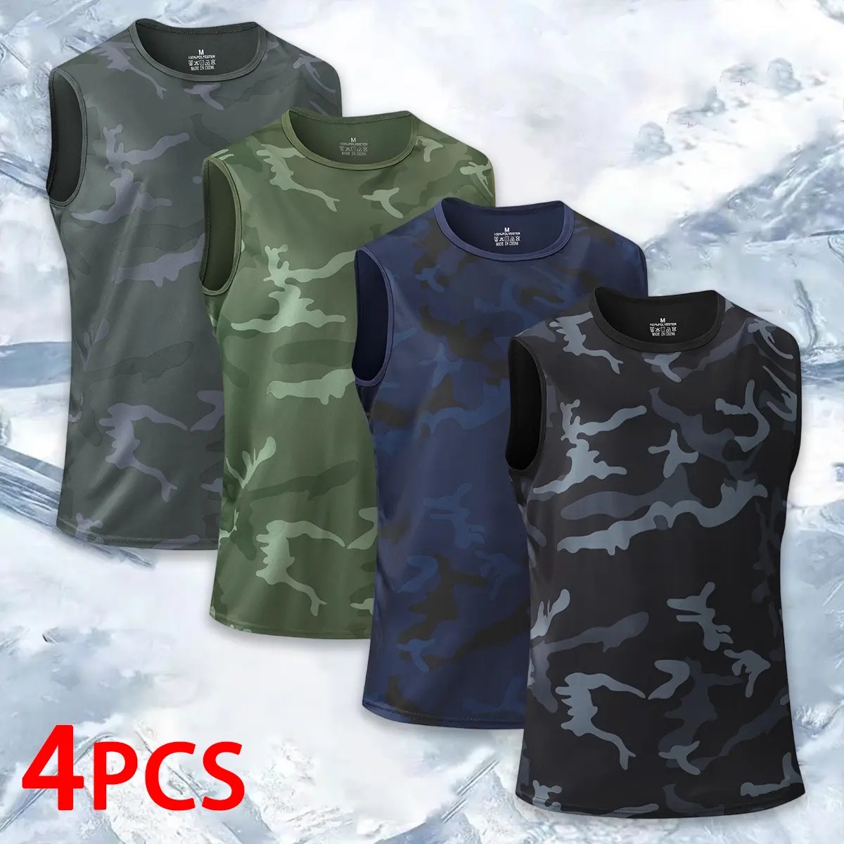 Men's 5-Pack Camouflage Print Athletic Tank Tops - Crew Neck, Breathable, Non-Sleeve, Sleeveless Short, Open Sleeveless, Lightweight, Gym-Style Sportswear for Gym, Outdoor Activities, Non-Sleeve Vests, Sleeveless Short Vests