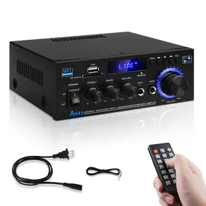 AK45 Audio Amplifier Receivers - Bluetooth 5.0 HiFi Stereo Mini Power Amplifier with 40W x 2, 400W (2.0 Channels), RMS 400W, M&I, USB, RCA, FM Radio Microphone Input Jack Digital Wireless Connection Karaoke Noise Plug Remote Smartphone