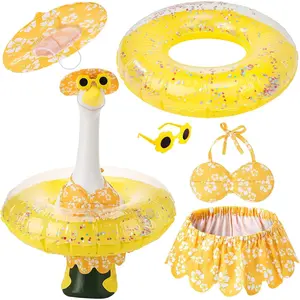 5pcs Bikini Porch Goose Outfits Summer Goose Costume Swimsuit Floatie Hat Sunglasses for 23 Inches Holiday Summer Outdoor Garden Yard Beach Decor