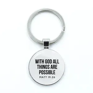 Bible Verse Key Chains Faith Keychain Glass Cabochon KeyRing Bag Car Scripture Quote Christian Key Chain Inspirational Jewelry