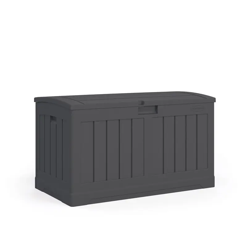 Suncast Peppercorn Plastic Outdoor Storage Box with Cover - 50 Gal, 37x22 in, Waterproof Garden Organiser with Arched Lid for Decoration