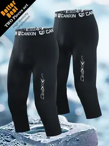 Men's 7/8 Compression Pants Set, Reflective Print, Quick-Dry Breathable Sports Tight Fit, Gym Baseline Layer, Running Basketball Football