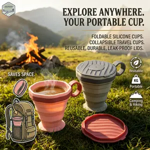 Foldable Silicone Cups, Foldable Travel Cups With Plastic Lids, Reusable Portable Cup Suitable For Camping And Hiking