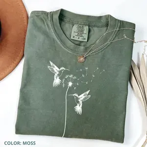 Comfort Colors Cute Dandelion Hummingbird Vintage T-Shirt, Cute Hummingbird Dandelion T-Shirt, Nature Lovers Tee, Cute Women Gift