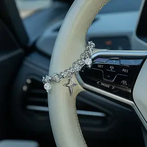 Fashion Geometric Hollow Four-Point Star Pendant Car Decoration, Unisex Rearview Mirror Steering Wheel Hanging Chain Accessory