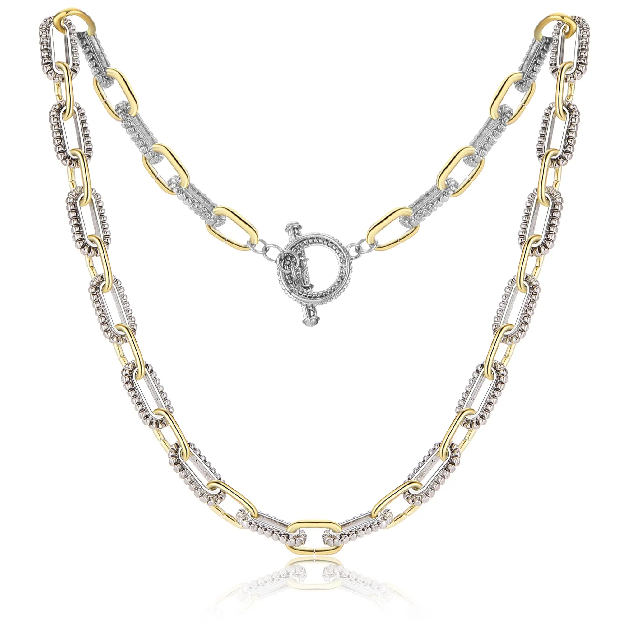 Mytys Trendy Two Tone Twist Wire Long Link Chain Necklace for Women Men Jewelry Gifts Long 48cm