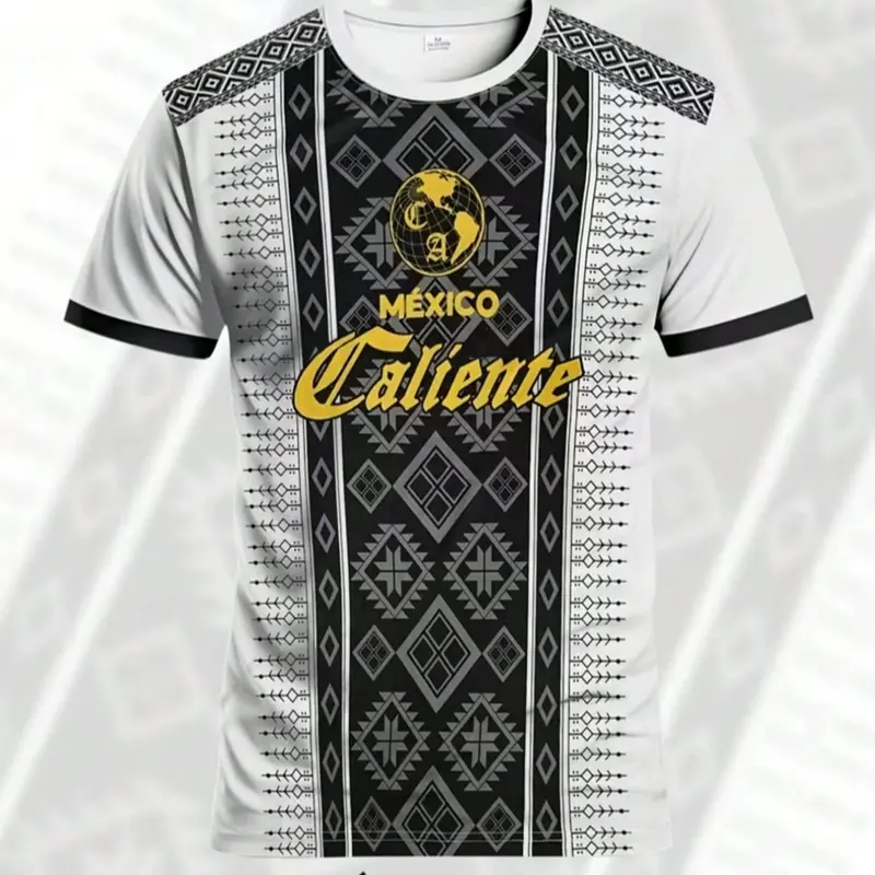Men's Aztec Printed Soccer Shirt, Comfortable Mexican Crew Neck Top Soccer Jerseys for Match Day, Fitness Training and Casual Wear Sportswear Clothing