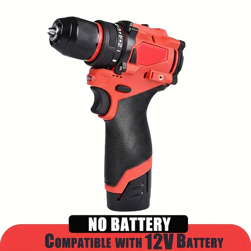 12V lithium-ion cordless 3/8" drill (battery not included), high-torque impact drill, brushless motor, with impact function, metal chuck, multi-speed adjustment, ideal for home repairs and job sites, Father’s Day gift