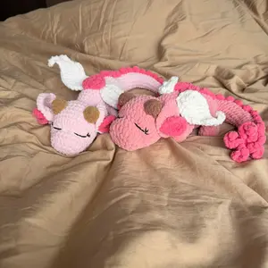 Extra-Long Pink Crochet Dragon Plush – Ultra Soft Handmade Sleeping Buddy, Cozy Bedtime Gift Everyone Loves