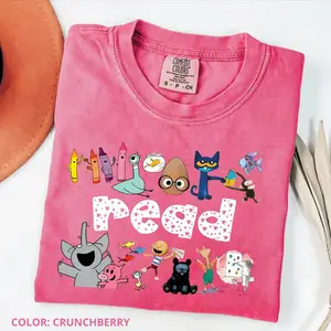 Comfort Colors Read Children's Books T-Shirt, Teacher Life Shirt, Teacher Appreciation Gift Back To School Graphic Cotton Fabric, Women's Print Short Sleeve Tee Gift