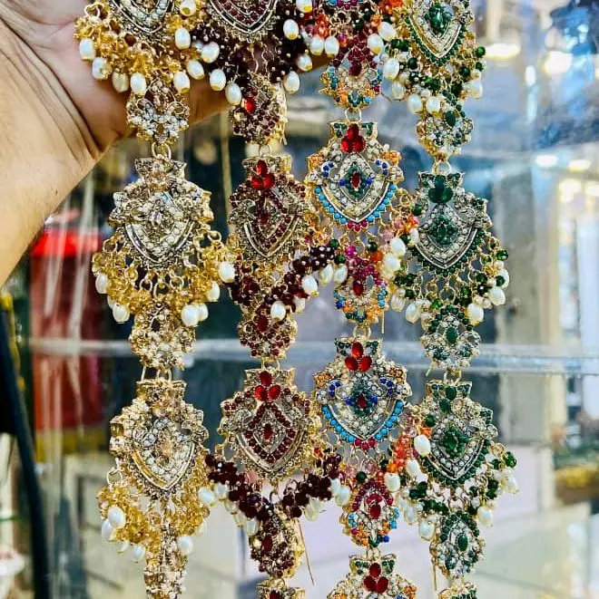 Kundan Paranda Vibrant Colors Hair Accessory for Indian Hairstyles Perfect for Special Occasions Sparkle Headpiece