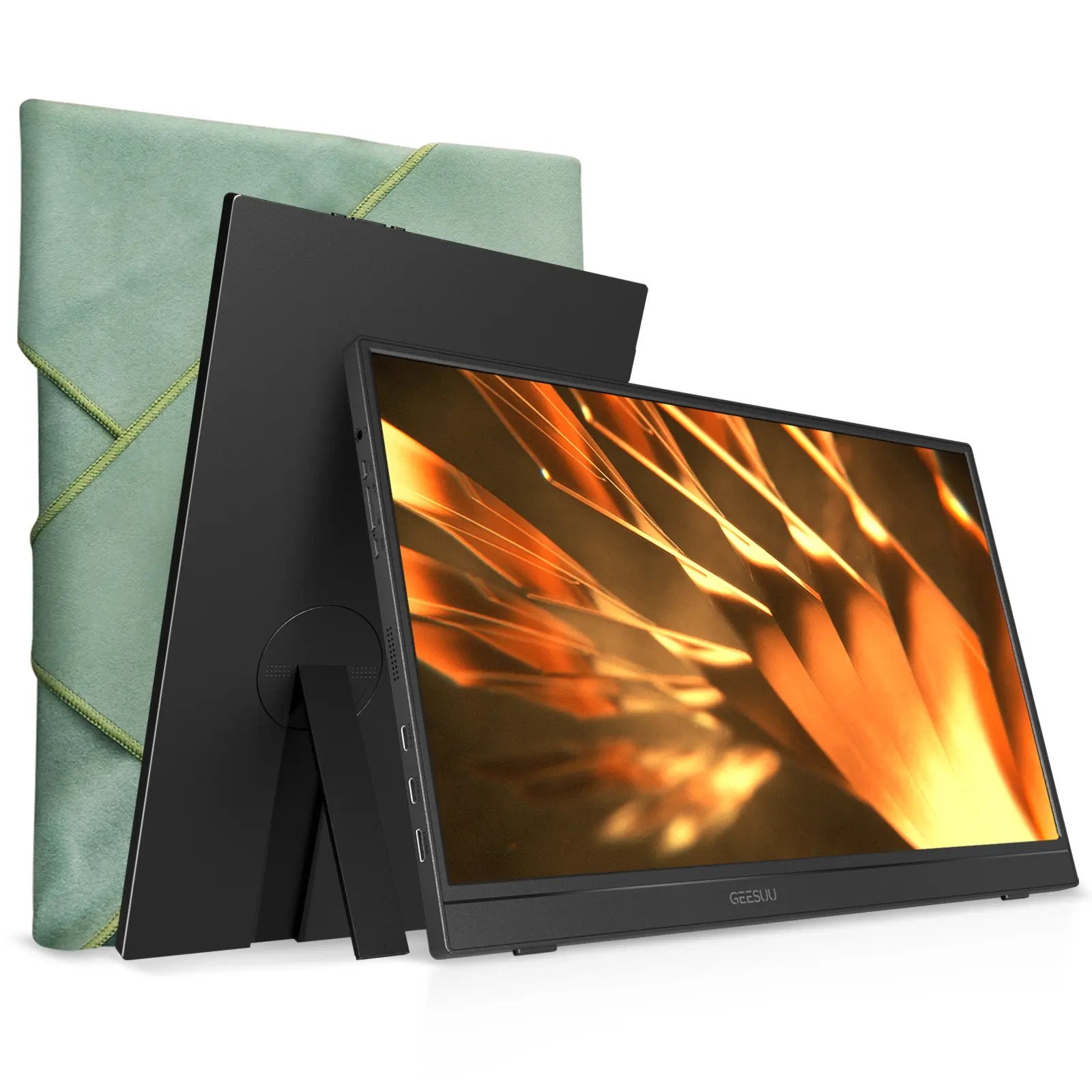 GEESUU 15.6" FHD HDR IPS Portable Monitor - Matte Panel, Magic Sleeve Cloth, 1080P USB-C HDMI Plug&Play External Display, Dual Speakers, Kickstand, Gaming Monitor Compatibility with Mac/Phone, HDR Support for Travel Users, Back-to-School