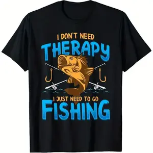 🎣 [Graphic Hoodie]Men's "I Don't Need to Relax, I Just Need to Fish" T-Shirt Funny Fishing Pattern Tee Short Sleeve Casual Crewneck Top Perfect Gift For Dad Mom Friends Fans Unisex Trendy Everyday Streetwear Graphic Tee Collectors Enthusiasts