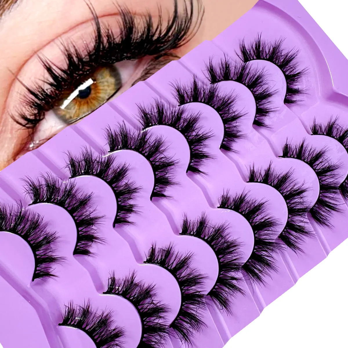 8Pairs Extension Thick Long Reusable Extended Makeup Lashes 9D Faux Mink False Eyelashes, Multi-Layered Curly & Fluffy, Soft & Voluminous Drama Messy Mink Lashes, Cat Eye Shape, Handmade Suitable For Beginners, Comfortable & Versatile 15-35 mm eyelashes