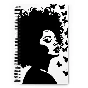 Journal Notebook Spiral Metal Binding, 140 Dotted Pages Soft Cover, Curly Afro Graphic journal