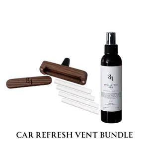 84 Luxe - Car Refresh Vent Bundle - Room Spray & Luxury Wooden Vent Clip with 4 Diffuser Oil Refill Stick