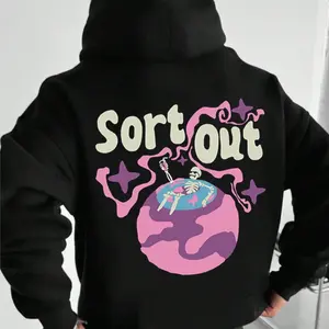 Men's Letter & Planet Print Drop Shoulder Hoodie?Loungewear, Casual Regular Fit Drawstring Pocket Hooded Sweatshirt for Winter, Men's Sleepwear for Indoor Wear