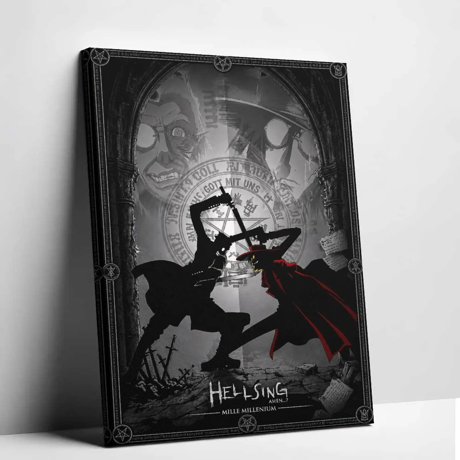 Hellsing Alucard Canvas Wall Art Vampire Anime Poster Print Dark Gothic Battle Canvas Painting Classic Horror Comic Graphic Picture Modern Power Aesthetic Decor for Living Room Bedroom Studio