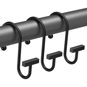 Shower Curtain Hooks, Black Shower Curtain Rings Rust Proof, 12PCS Shower Hooks For Shower Curtain, T-Bar Design Convenient Elegant Shower Curtain Hangers For Bathroom,Kitchen,Wardrobe