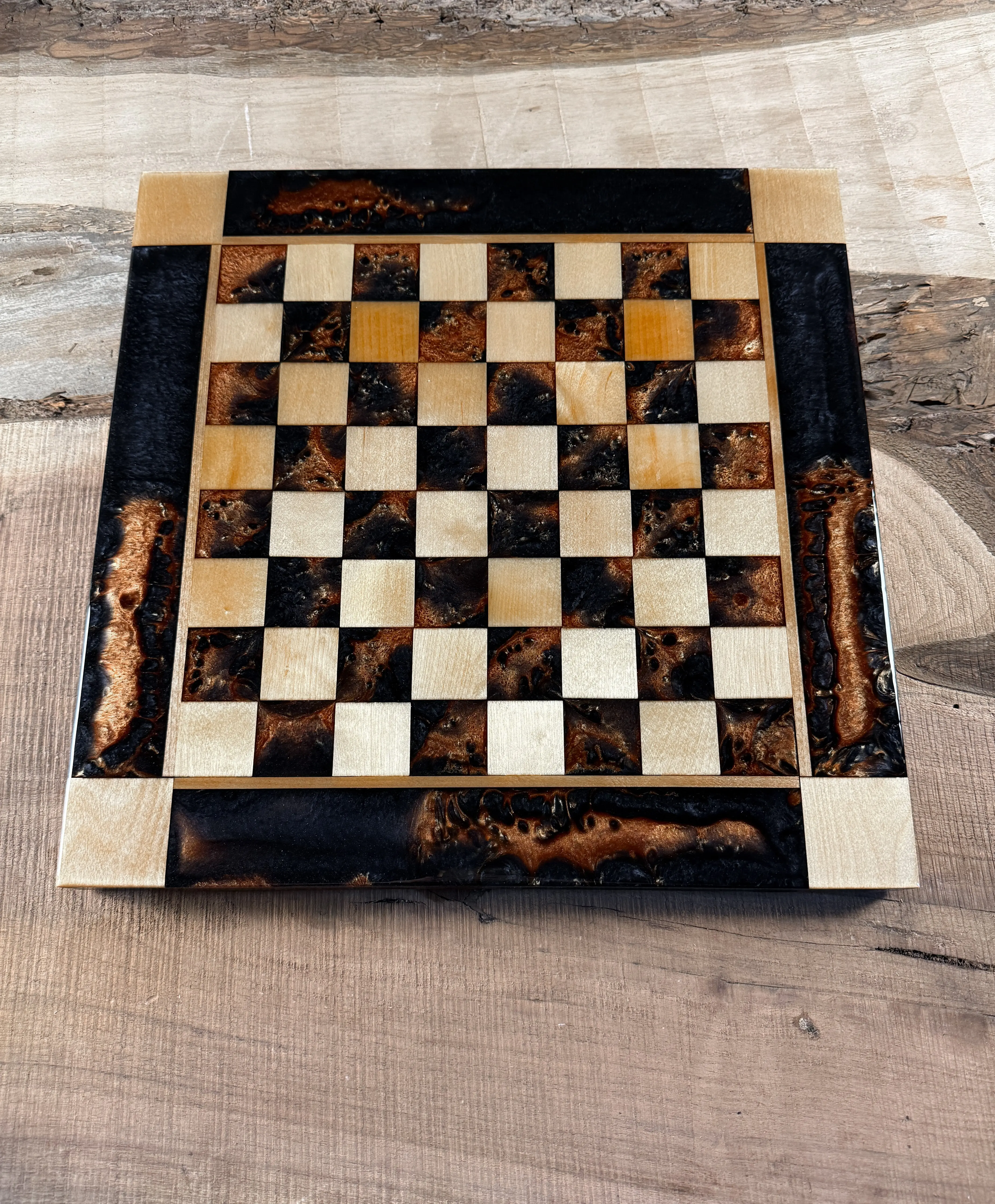 Black Onyx Copper Maple Wood Chess Board (Chess Set Included)