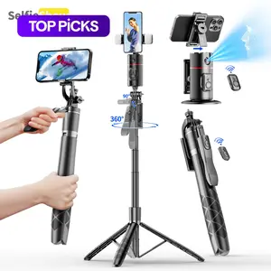 SELFIESHOW 360-Degree Intelligent Face Tracking Gimbal, Smart Gesture Recognition Selfie Stick with Tripod & Fill Light, Selfie Accessories for iOS & Android, Phone
