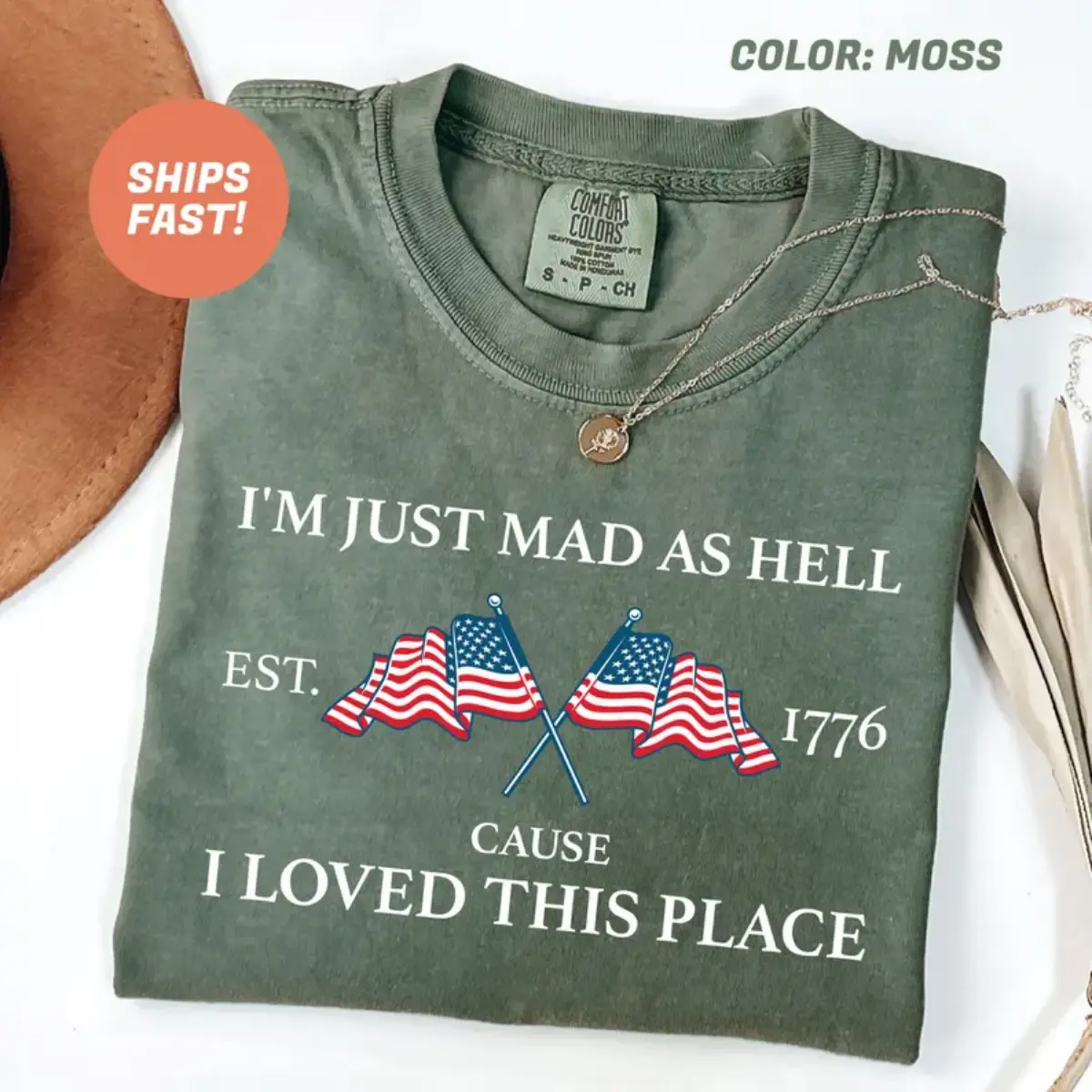 Comfort Colors Shirt 4th of July I'm Just Mad As Hell Patriotic Funny Graphic Tee for Women Independence Day Vintage Retro USA Oversized Gift