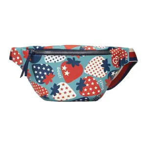 GUCCI Strawberry Star Print Canvas Waist Bag for Kids in Blue and Red