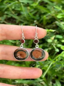 Peanut Obsidian, Garnet, In 925 Sterling Silver,  Earrings