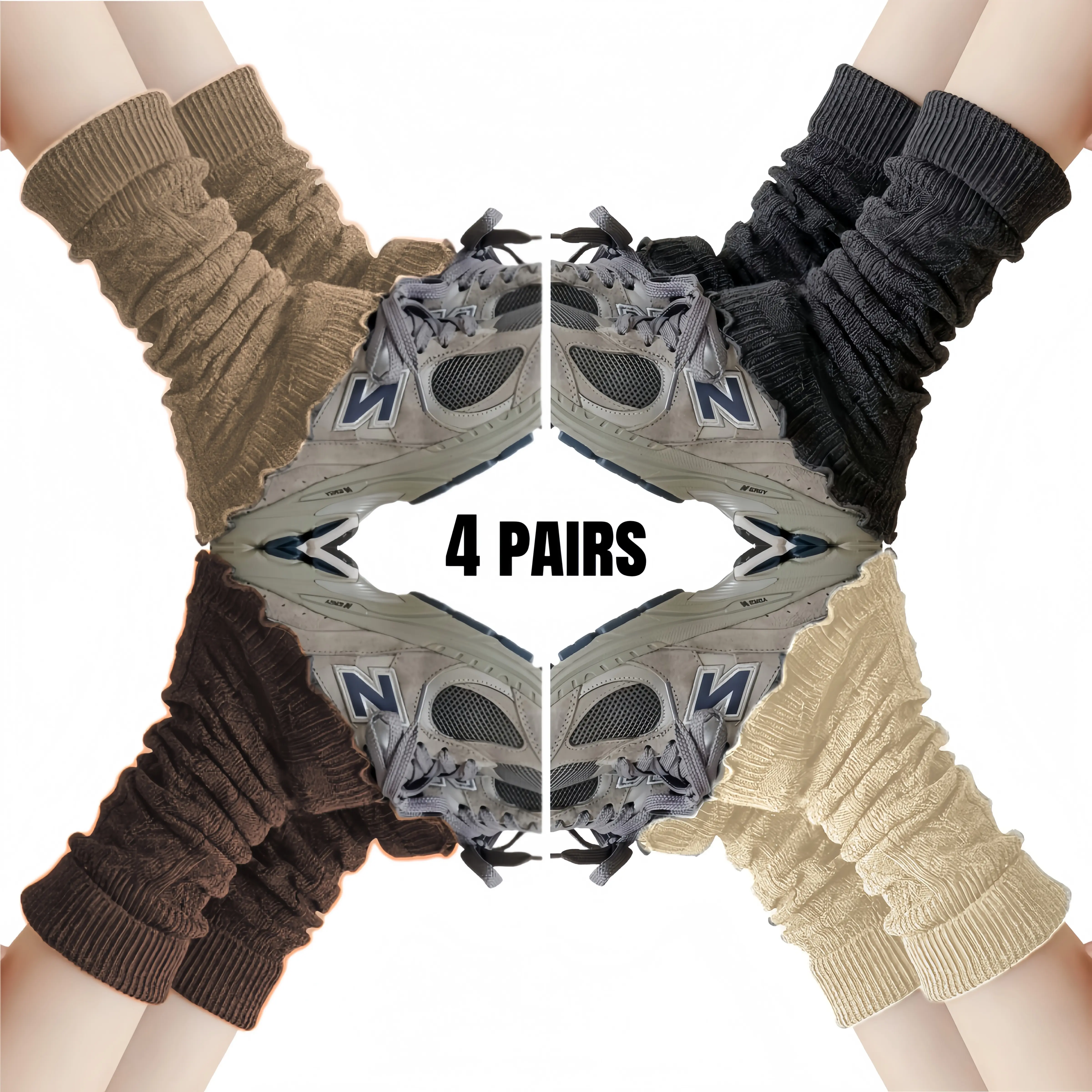 Women's Fashion Knitted Crochet Long Boot Socks - 4 Pairs - Cable Knit Design in Multiple Colors - Stylish Leg Warmers