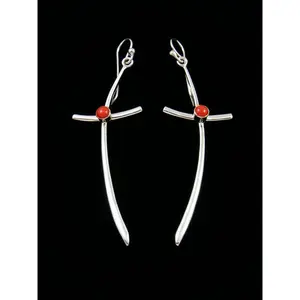 Native American Coral Dangle Cross Earrings