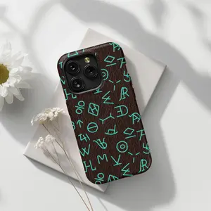Western Cowboy Cattle Brand Phone Case | Turquoise & Brown Leather Aesthetic Tough Case for IP Phone 16, 15, 14, 13, 12, 11, Pro, Pro Max, Plus, Mini, X, XR, XS, 8, 7