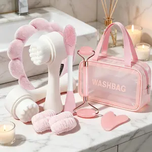 Professional 8pcs Beauty Tool Kit with Gua Sha Roller Headband Face Brush Daily Skincare and Facial Massage Set
