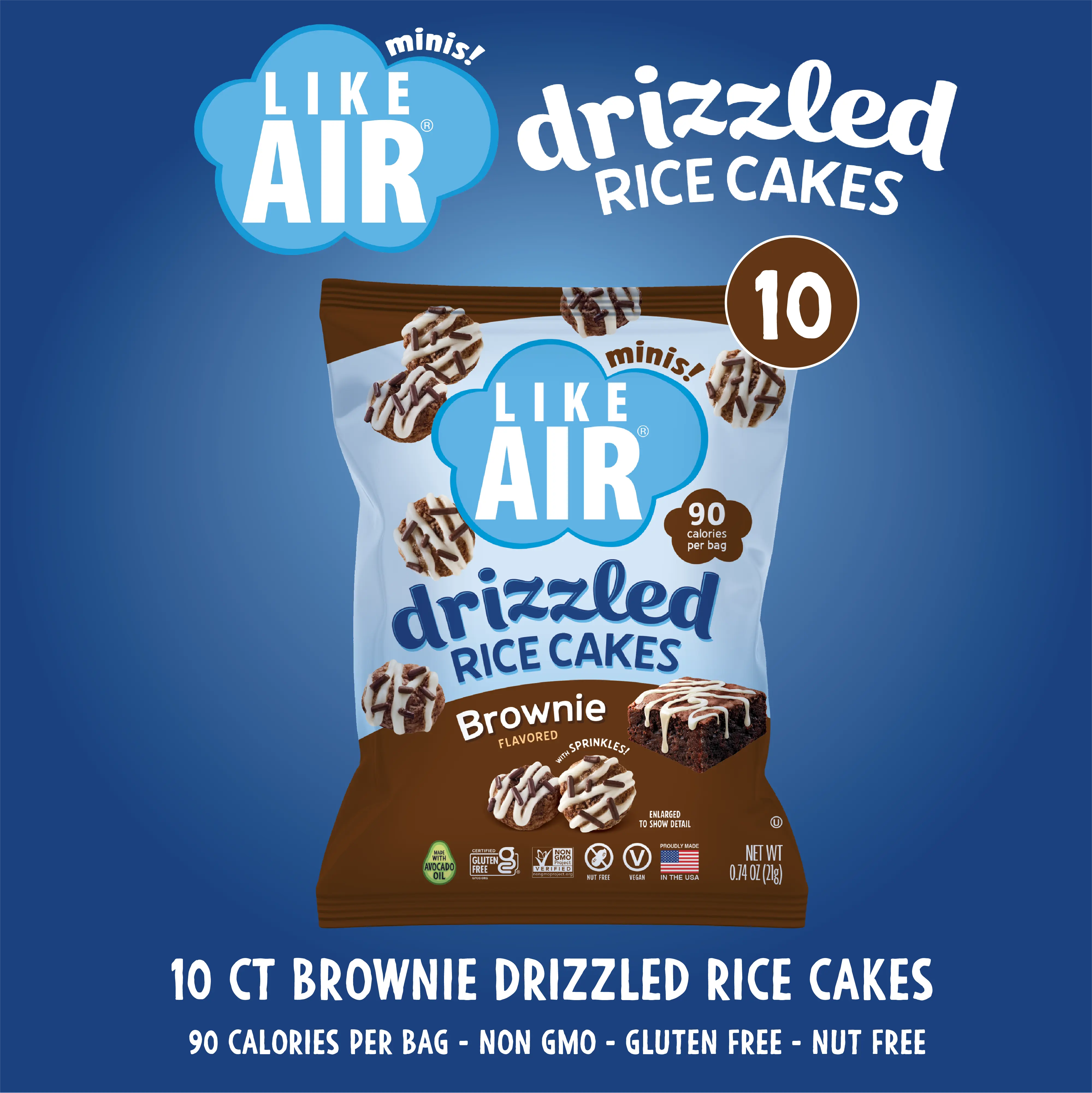 Like Air Single Serve Brownie Drizzled Rice Cakes Pack - 0.74oz, 10 bags