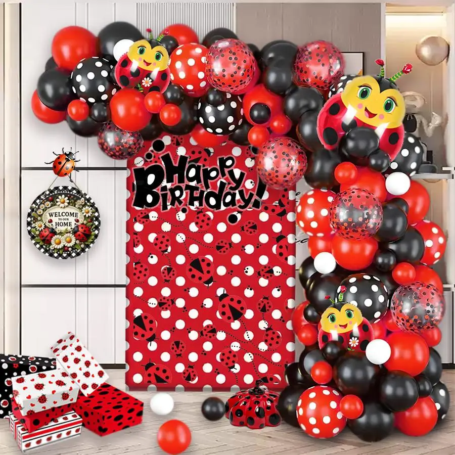 Ladybug Theme Balloon Arch Kit, Mixed Color Balloon Set, Balloon Party Supplies, Latex Balloon for Birthday Party Baby Shower Garden Celebration Decoration, Balloon Garland, Balloon Decorations Kit, Party Balloons Decorations