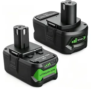 2 pack  18V/8Ah Ryobi lithium-ion replacement battery pack Ryobi P108 18V battery replace Compatible with models P108/P107/P102, etc. for replacement batteries  Suitable for wireless power tools in woodworking, construction and household use