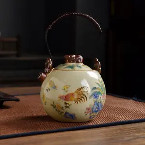 Ru Yao Handmade Premium Ceramic Seven-Color Rooster Teapot with Lid Home Use Porcelain Tea Set Single Pot Openwork Design for Brewing Tea Collectible