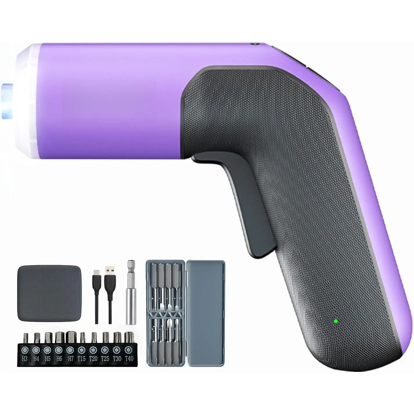 4V Electric  Set, 5 N.m with 2000 mAh Li-ion , 1/4" Magnetic Hex Chuck, USB-C Charging Cable, 18 Driver Bits for Furniture Repairs, Purple