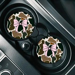 Pink Trendy Camo Bow Car Coasters