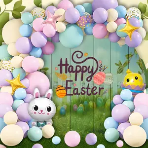 120pcs Easter Theme Balloon Chain Set, Colorful Latex & Foil Balloons, Egg Bunny Design, Perfect for Party Decorations