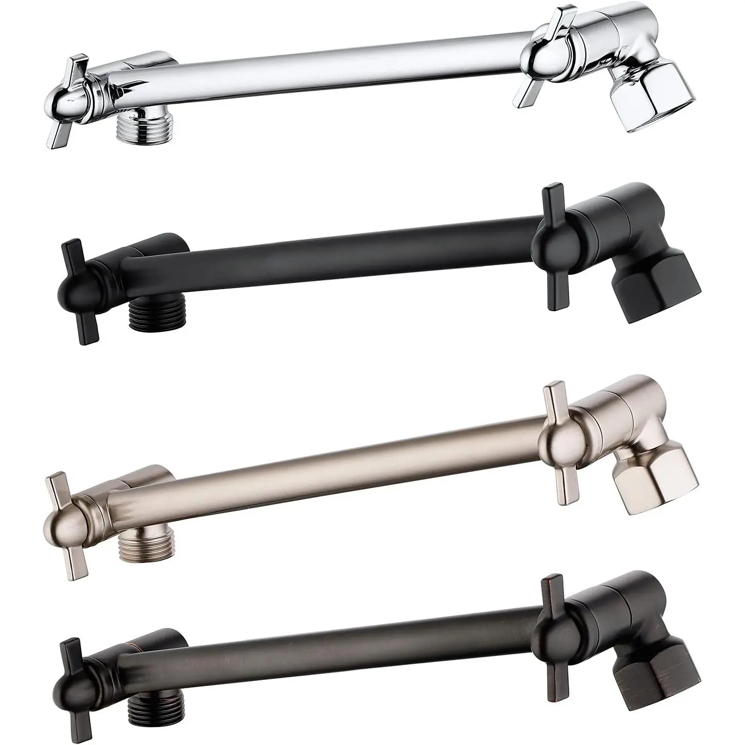 8 in Solid Brass Adjustable Shower Arm Extension with Height Adjustment, Chrome Finish, Lock Joints, Tool-Free Installation for Bathroom Showerheads