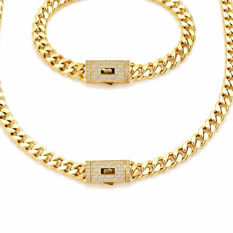 Women's 14k Gold Plated Monaco Chain Jewelry Set - 7.5in Bracelet, 18 inches  Necklace, Durable, Trendy Jewelry for Women