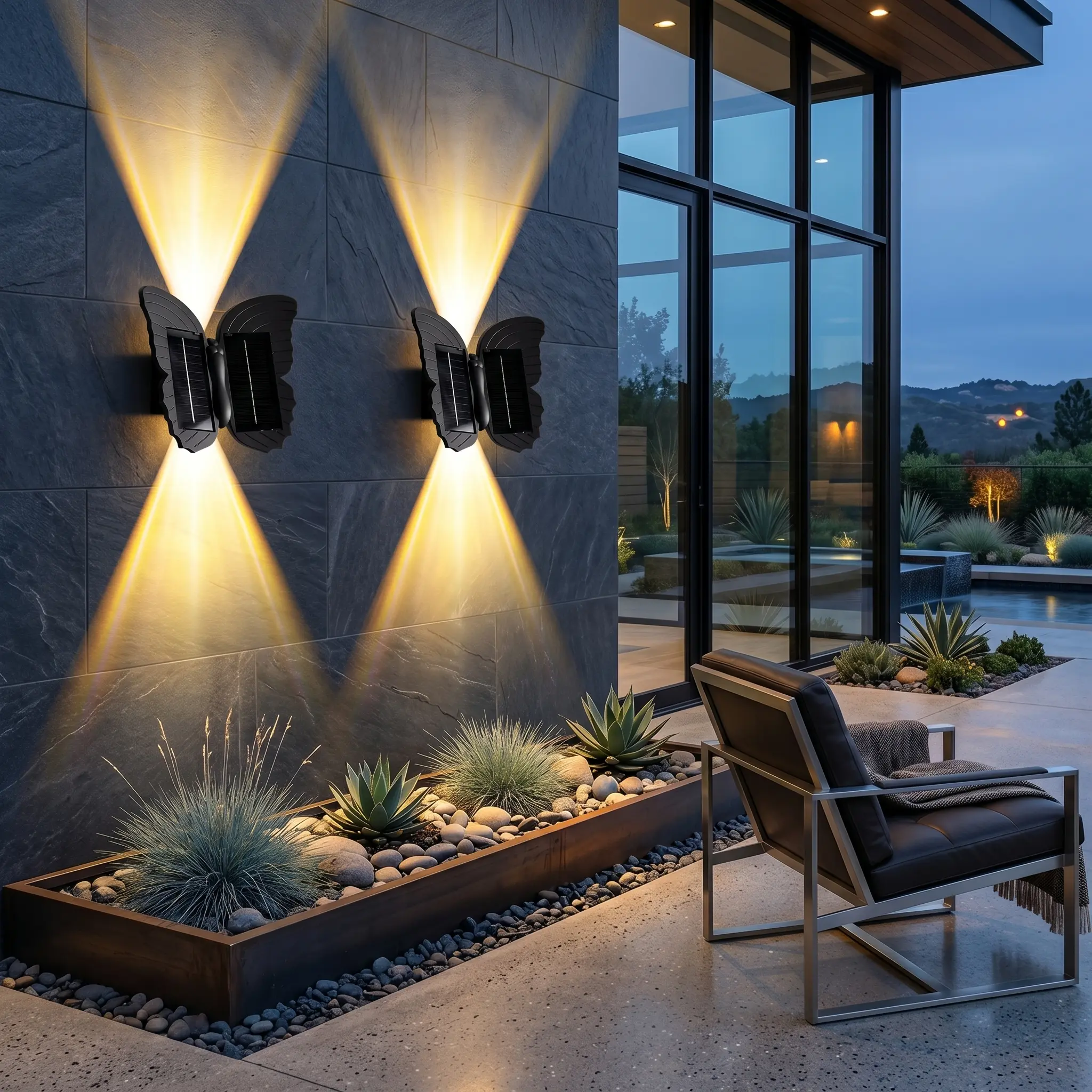 Outdoor Solar Butterfly Wall Light - Weather-Resistant Wireless LED Fixture, Dusk-to-Dawn Sensor Outdoor Landscape Solar Lights for Fences, Backyards, Balconies, Outdoor Landscape Lights
