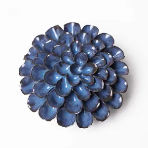 Blue Grey Ceramic Flower Wall Decor - Medium 4.5” Unique Home Accent - Perfect Stocking Stuffer Christmas Gift for Mom Hanging Ornaments Collection