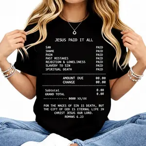 Women's 100% Cotton Short-Sleeves Faith-Based Jesus Paid It All Crewneck Tee, Comfortable Breathable Lightweight Relaxed-Fit Casual Everyday Unisex Streetwear with Aesthetic Biblical Print summerwins,summerwins